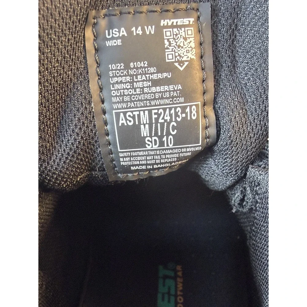 HyTest Safety Shoes 14W‎ Steel Toe ASTM F2413-18 SD10 Slip Resistant Work Shoe